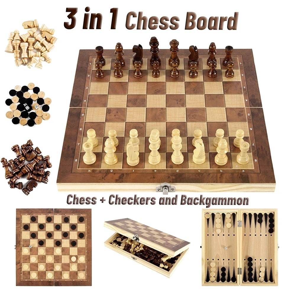 3 in 1 Wooden Checkers Backgam - Board Game Harvest recension och pris